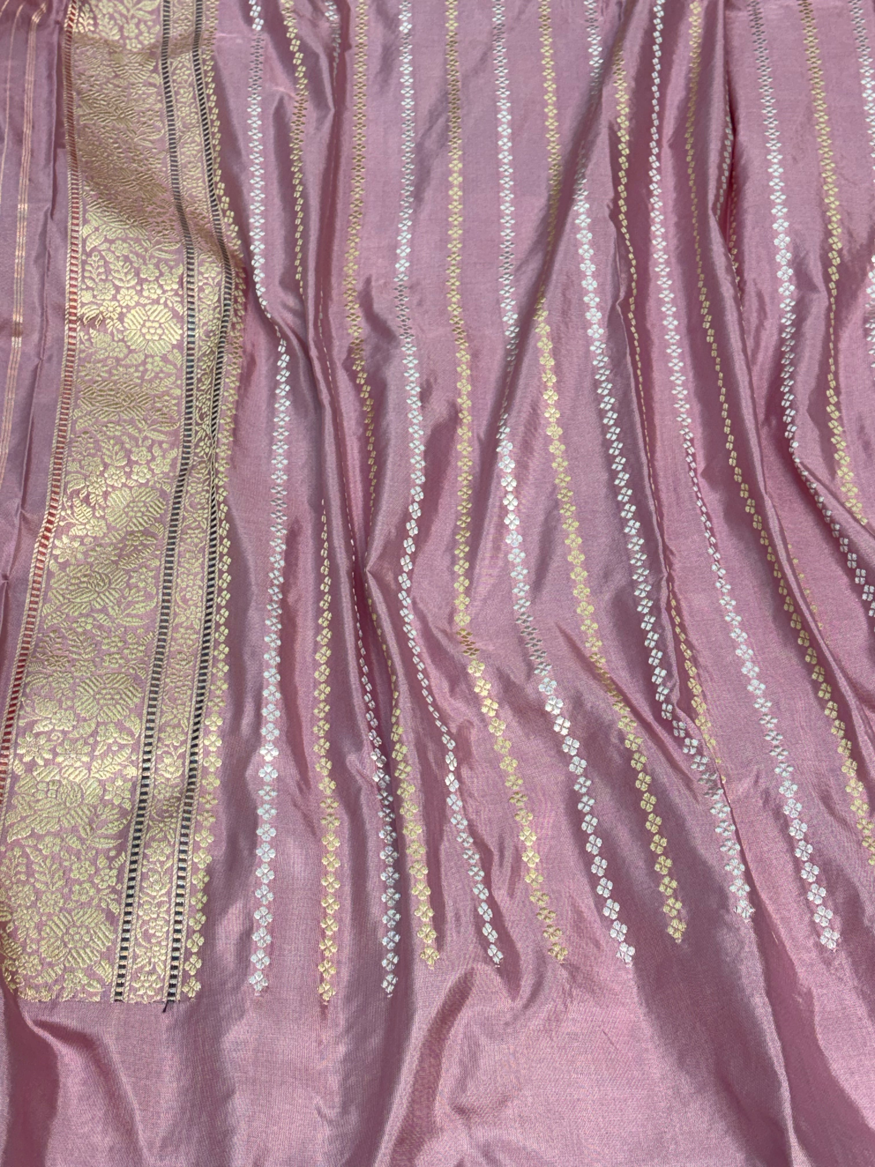 Pink Pure Katan Silk Handwoven Rangkat Banarasi Saree