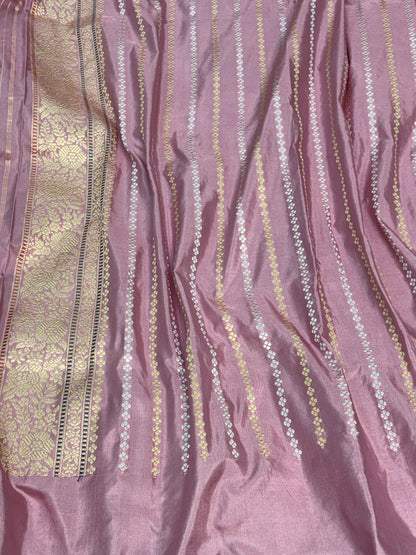 Pink Pure Katan Silk Handwoven Rangkat Banarasi Saree