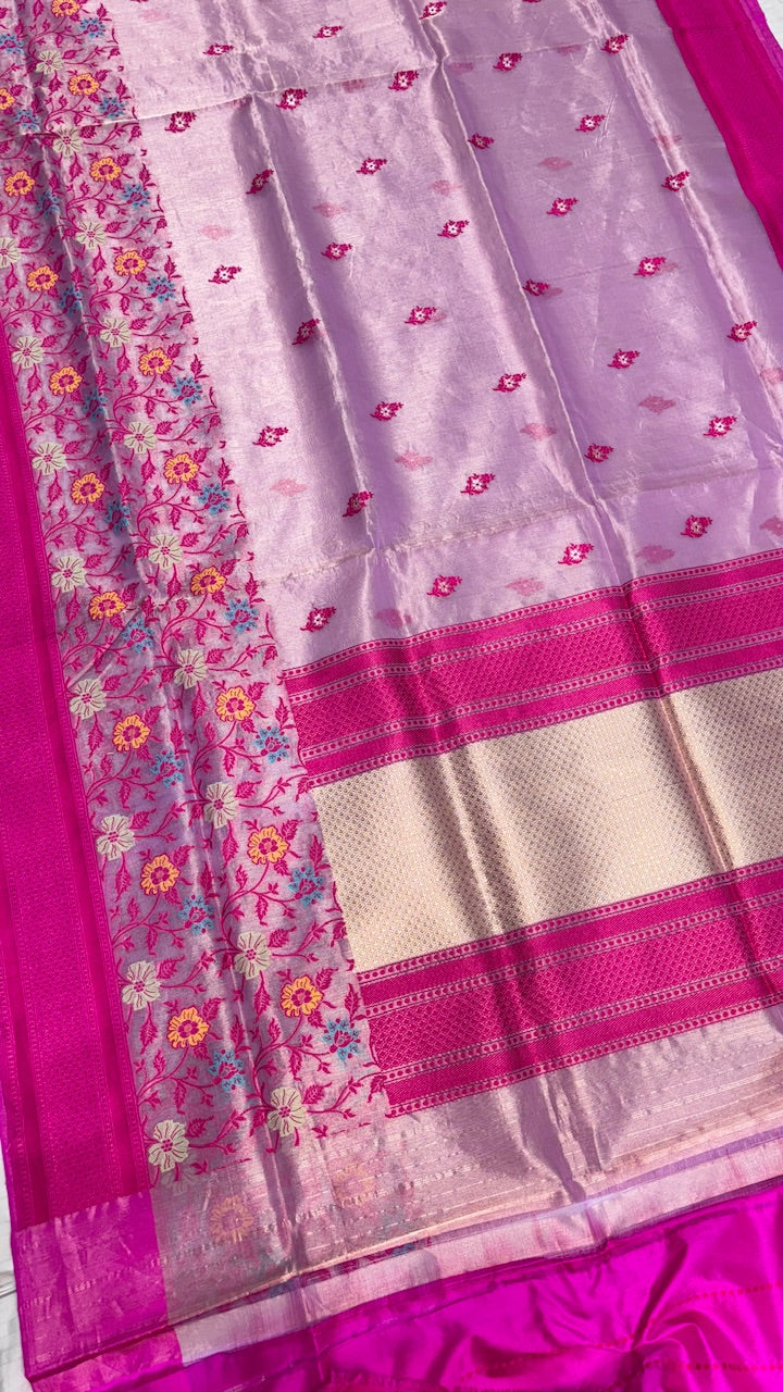 Dusty Lavender Pure Banarasi Tissue Handwoven Saree