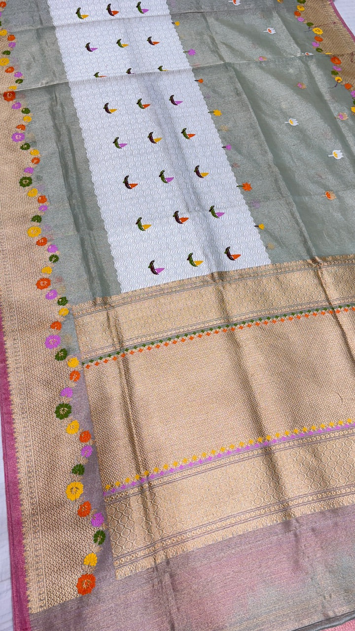 Steel Grey Pure Banarasi Tissue Handwoven Saree