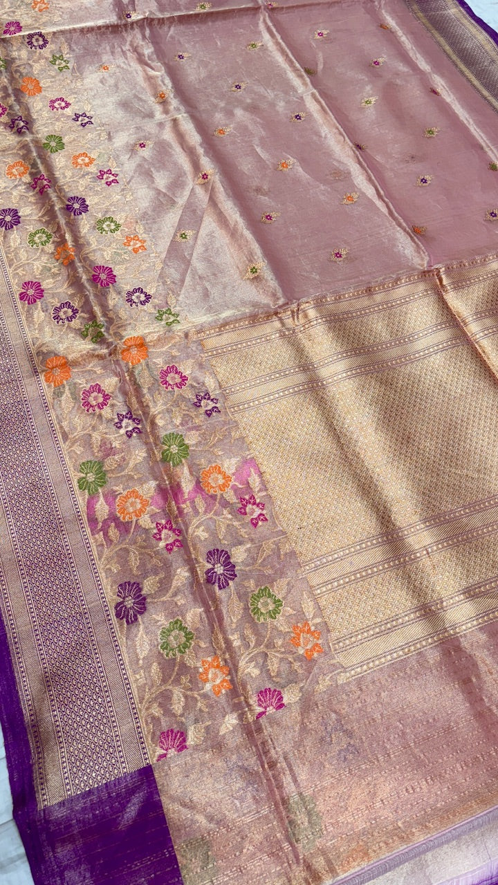 Puce Pink Pure Banarasi Tissue Handwoven Saree
