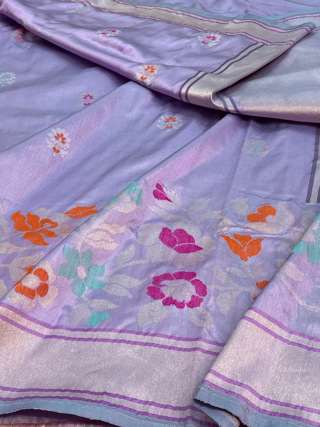 Lavender Pure Katan Silk Ektara Banarasi Saree with Meenakari Skirt Border