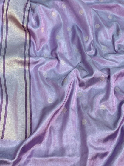 Lavender Pure Katan Silk Ektara Banarasi Saree with Meenakari Skirt Border