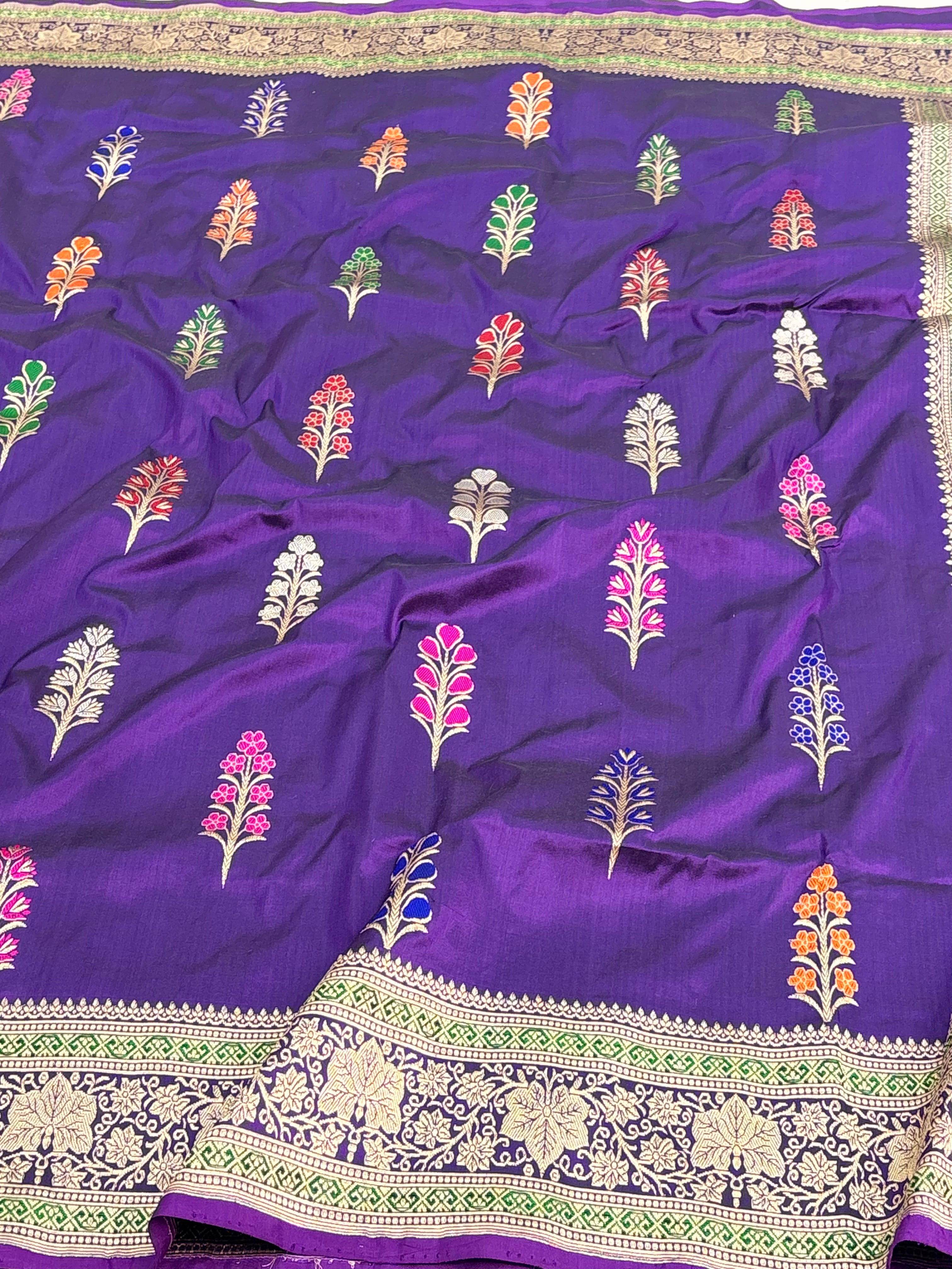 Purple Pure Katan Silk Handwoven Banarasi Saree with Minakari Tree Boota