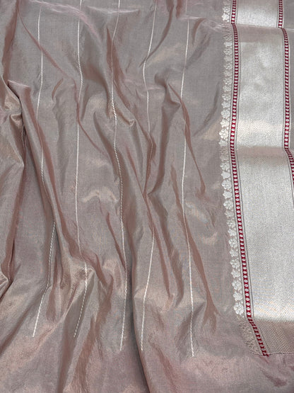 Grey Pure Katan Silk Handwoven Banarasi Saree with Both Side Meenakari Border and Pallu