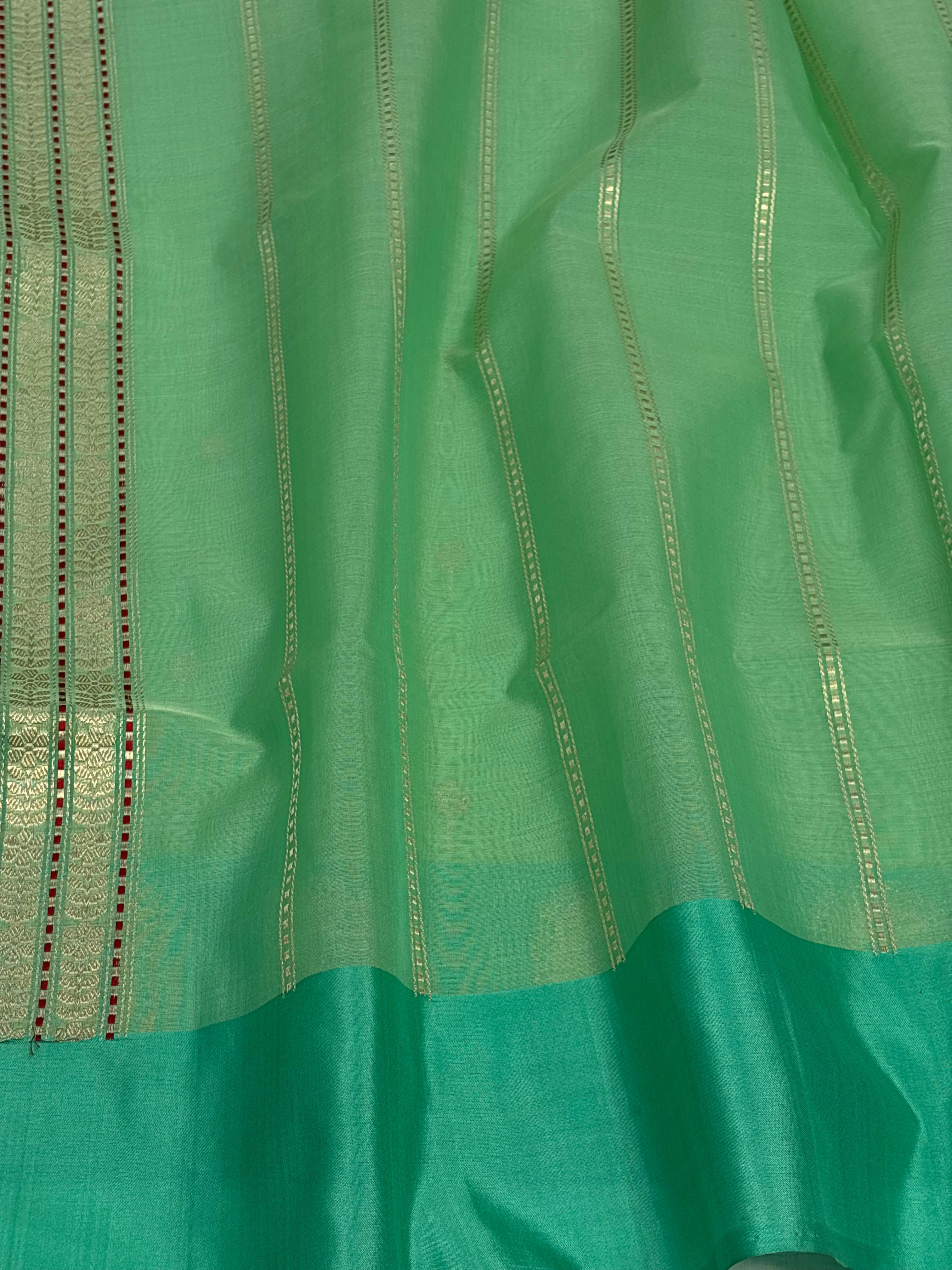 Pure Kora Banarasi Saree with Satin Border and Meenakari Boota Pallu