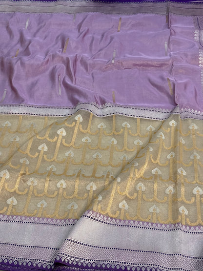 Lavender Pure Tissue Katan Silk Saree with Ivory Necklace Jaal