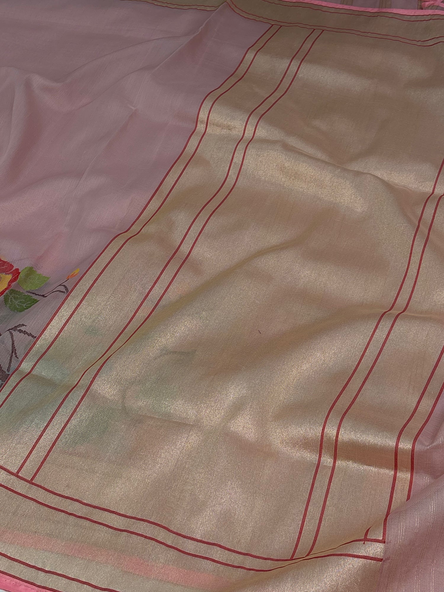 Baby Pink Pure Kora Ektara Jamdani Saree with Multicolor Minakari Skirt Border