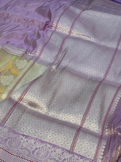 Lavender Pure Tissue Katan Silk Saree with Ivory Jaal Border