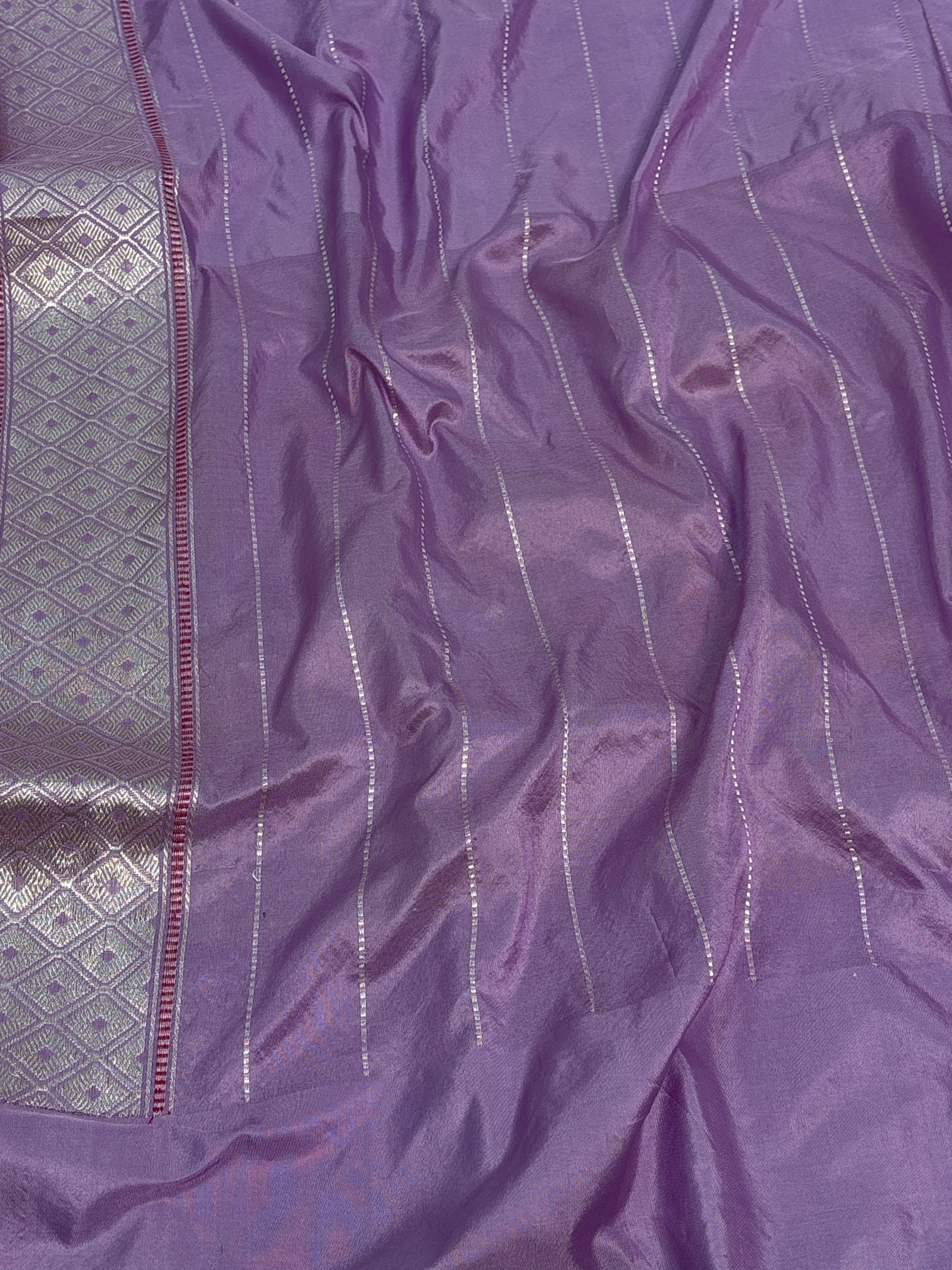 Lavender Pure Tissue Katan Silk Saree with Ivory Jaal Border