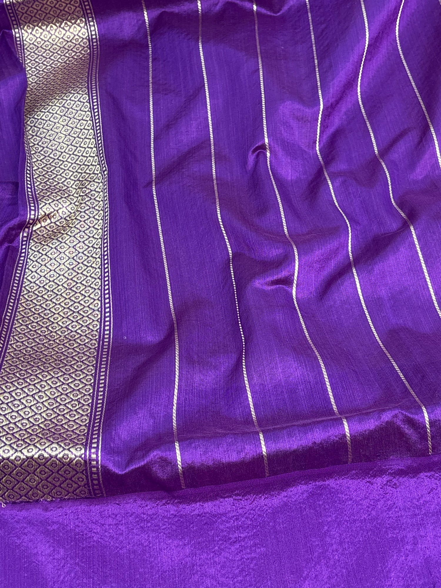Pinkish Gold Tissue Handwoven Banarasi Saree with Purple Minakari Border