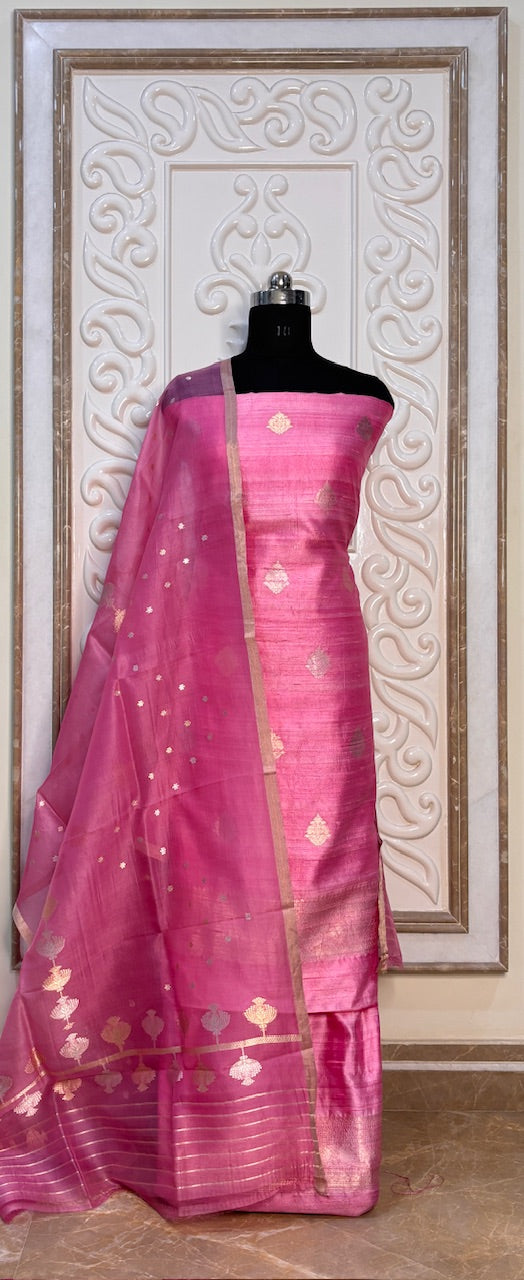 Pistachio Pink Banarasi Raw Silk Suit