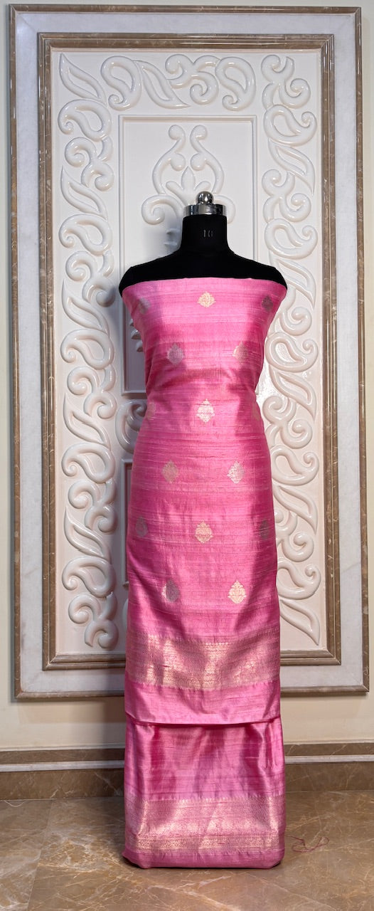 Pistachio Pink Banarasi Raw Silk Suit