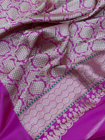 Rani Pink Pure Banarasi Rangkaat Silk Handloom Saree