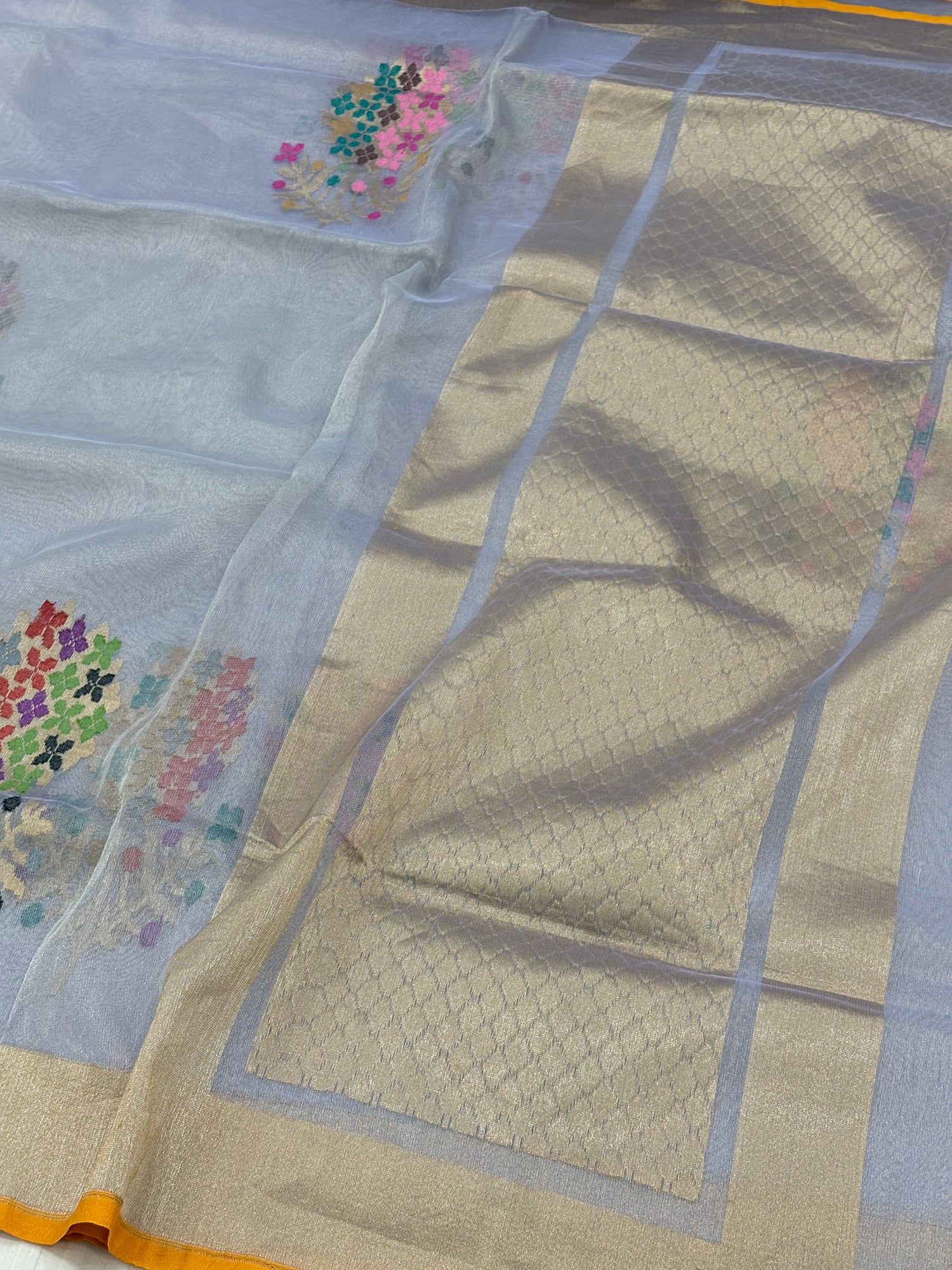 Grey Pure Tissue Banarasi Saree with Meenakari Jamdani Boota