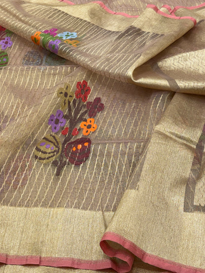 Striped Pure Tissue Banarasi Saree with Multicolor Jamdani Boota