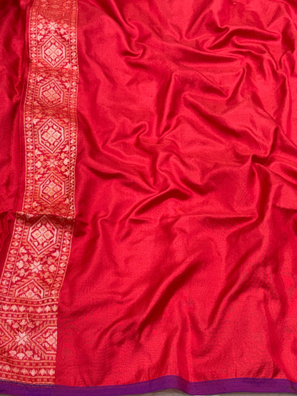 Red Pure Katan Silk Ektara Jamdani Banarasi Saree in Rupa Sona Weaving
