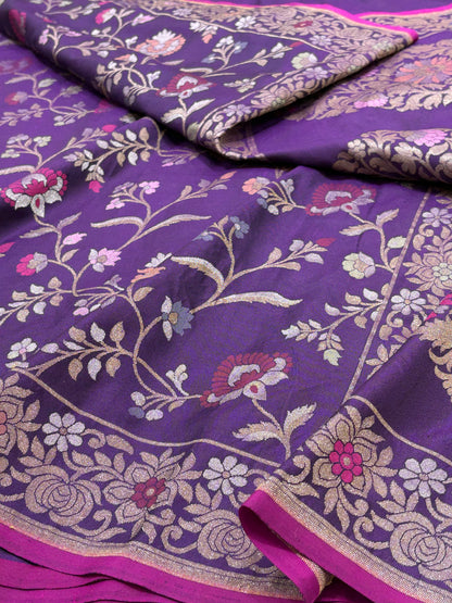 Purple Pure Katan Silk Ektara Meenakari Jamdani Banarasi Saree