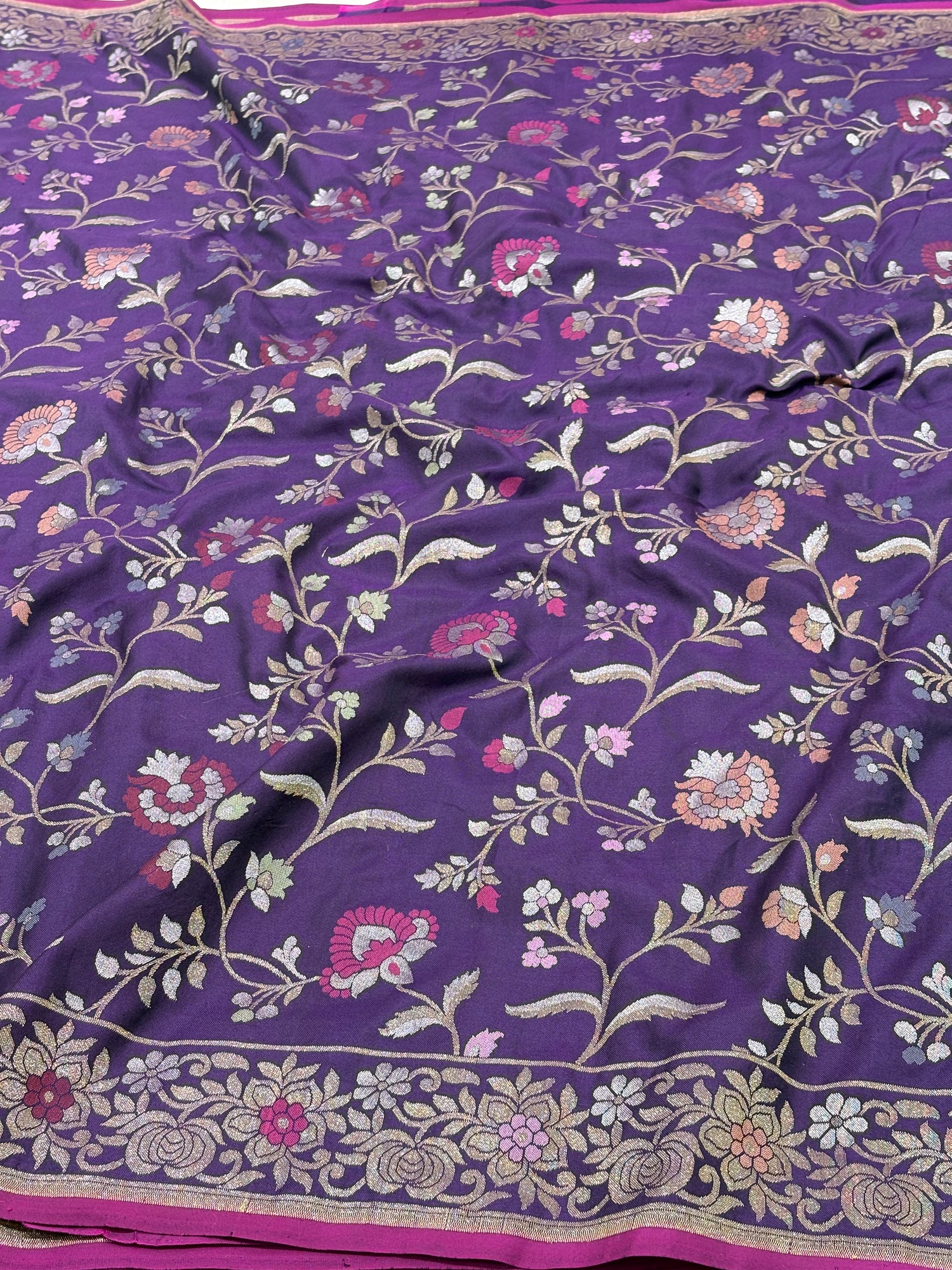 Purple Pure Katan Silk Ektara Meenakari Jamdani Banarasi Saree