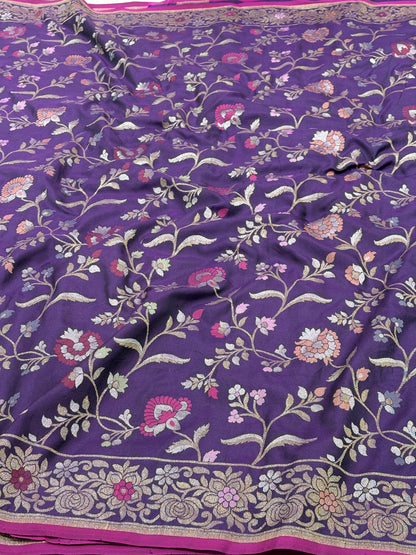 Purple Pure Katan Silk Ektara Meenakari Jamdani Banarasi Saree