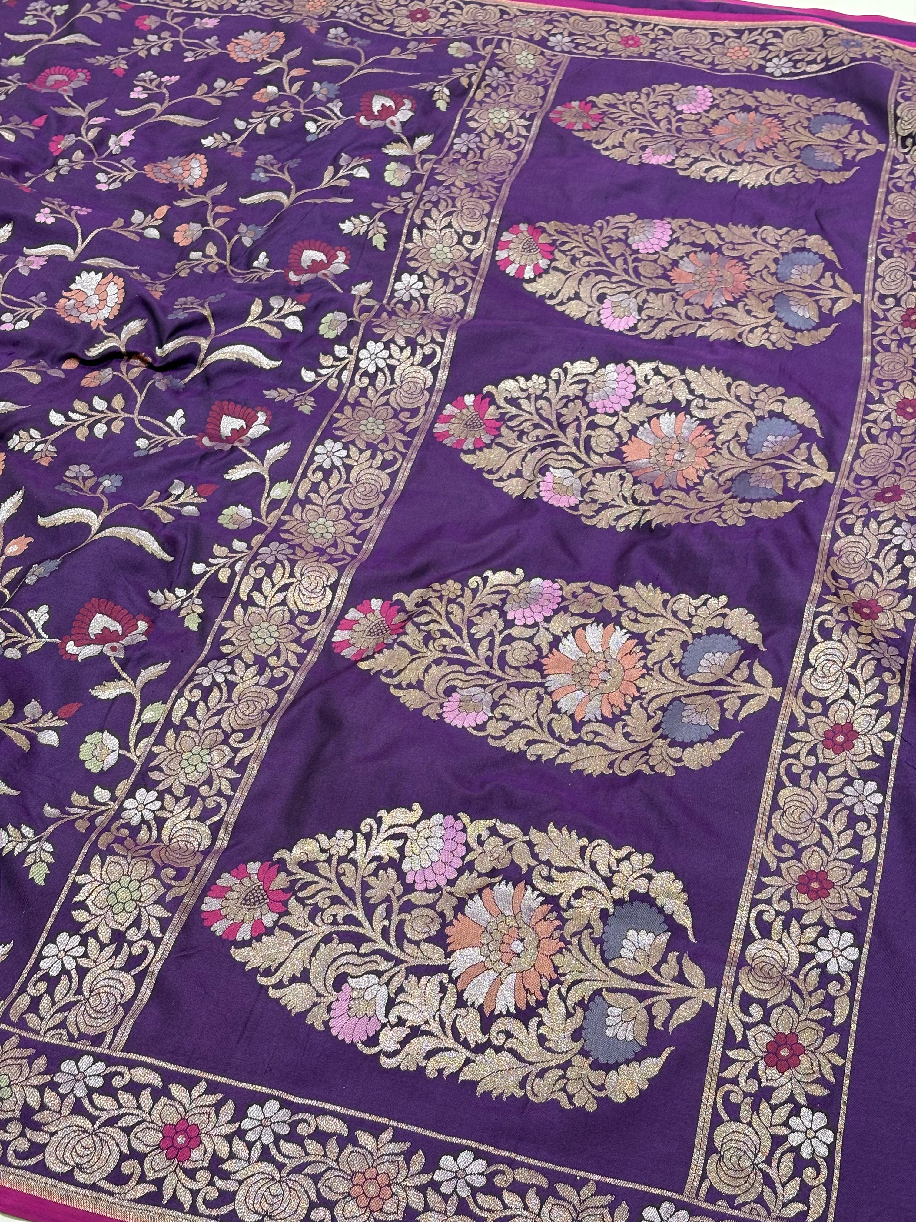 Purple Pure Katan Silk Ektara Meenakari Jamdani Banarasi Saree