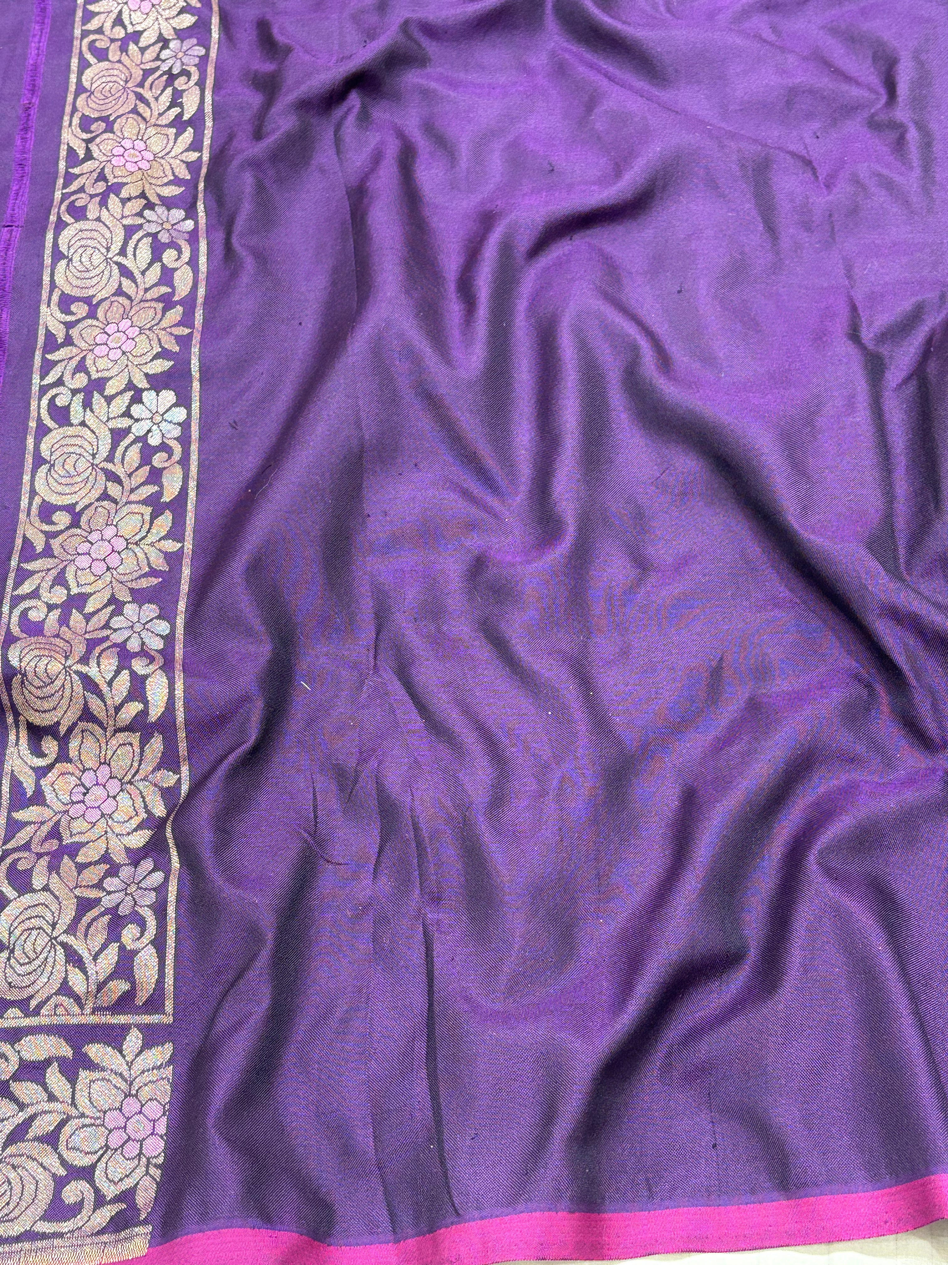 Purple Pure Katan Silk Ektara Meenakari Jamdani Banarasi Saree