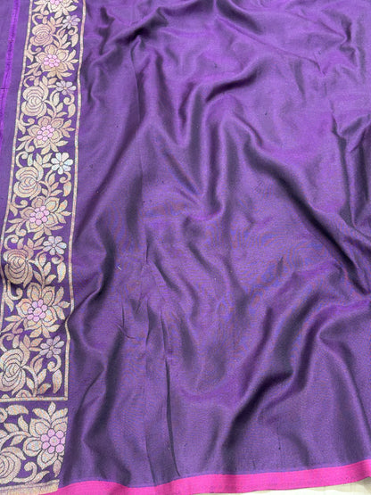 Purple Pure Katan Silk Ektara Meenakari Jamdani Banarasi Saree