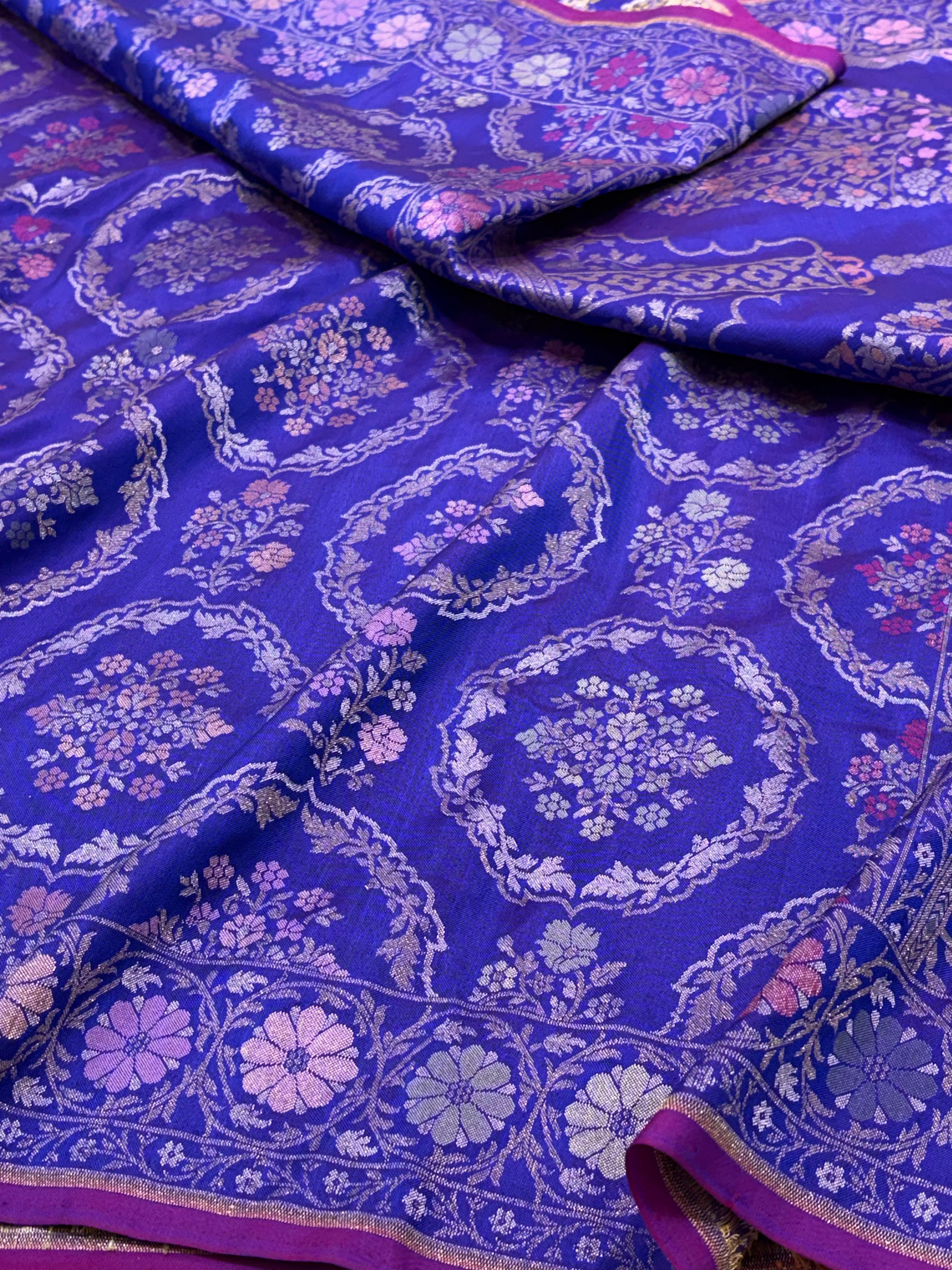 Purple Pure Katan Silk Ektara Jamdani Banarasi Saree with Rupa Sona and Meenakari Work