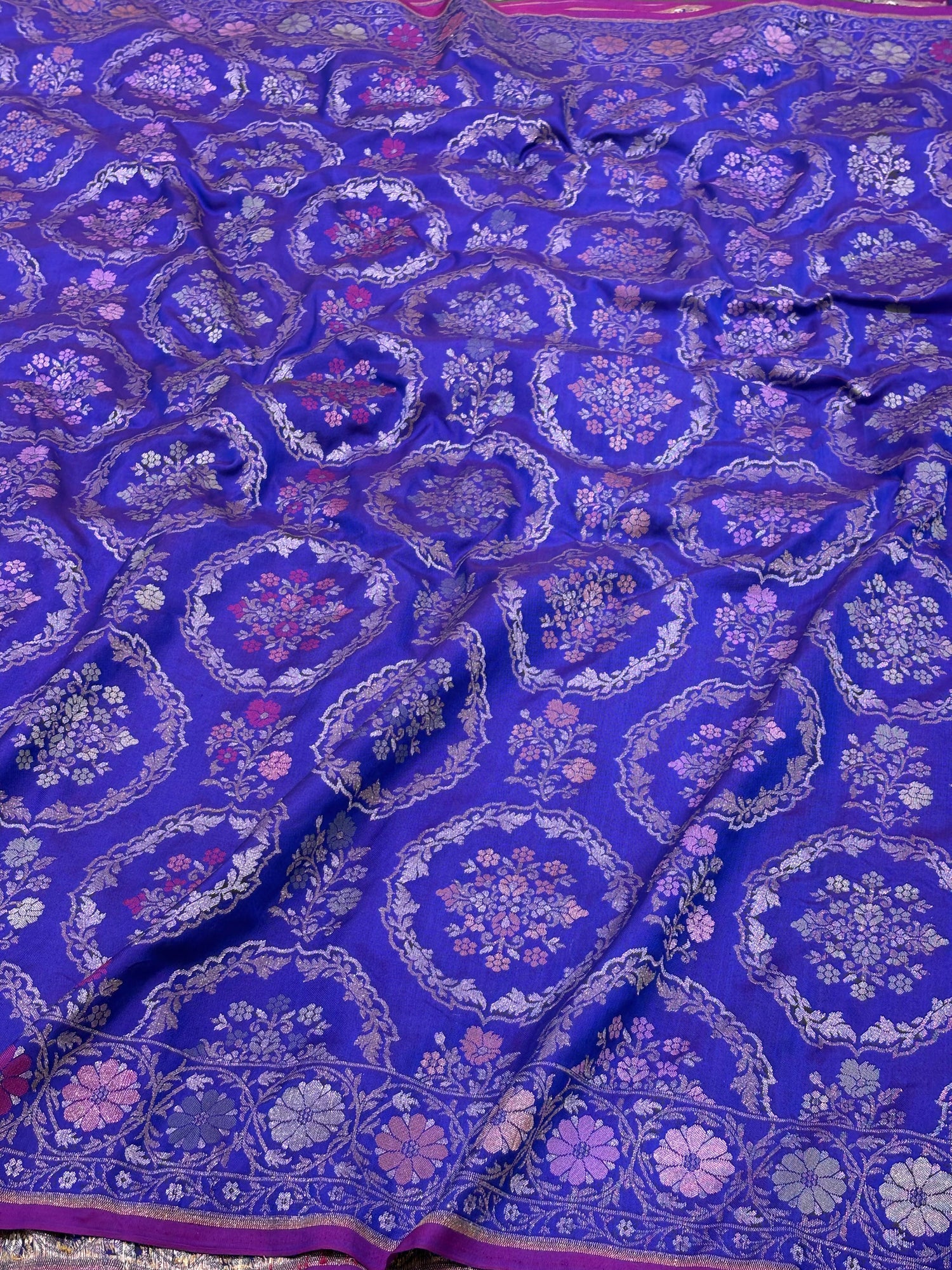 Purple Pure Katan Silk Ektara Jamdani Banarasi Saree with Rupa Sona and Meenakari Work