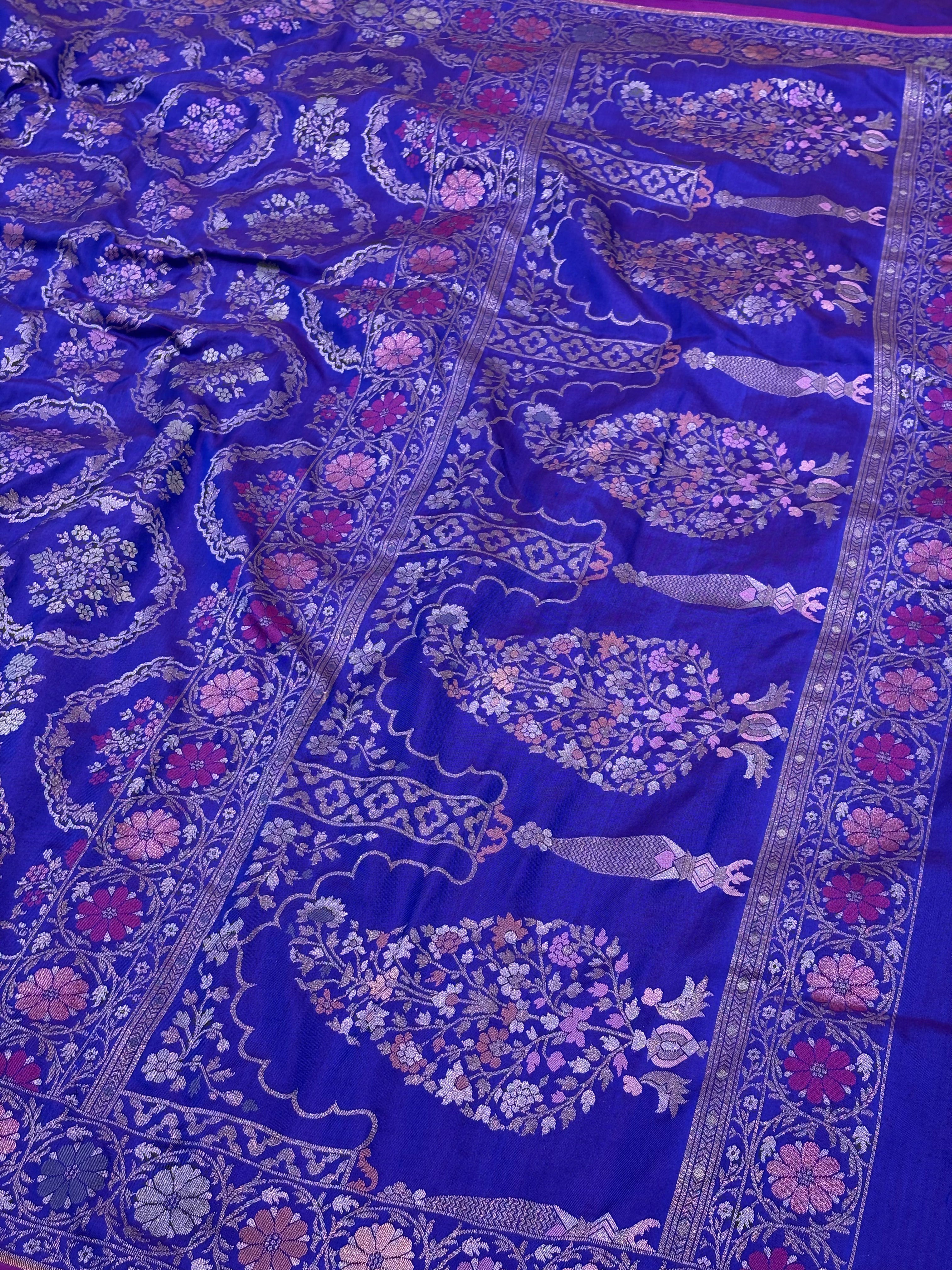 Purple Pure Katan Silk Ektara Jamdani Banarasi Saree with Rupa Sona and Meenakari Work