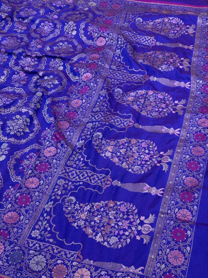 Purple Pure Katan Silk Ektara Jamdani Banarasi Saree with Rupa Sona and Meenakari Work