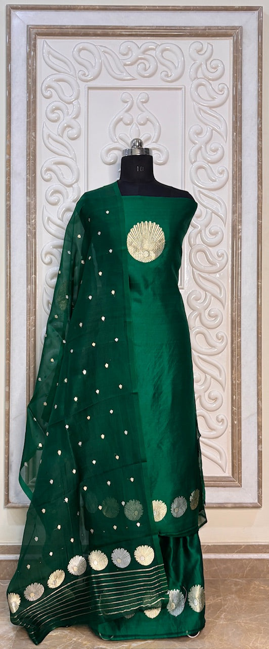 Forest Green Banarasi Raw Mango Silk Suit