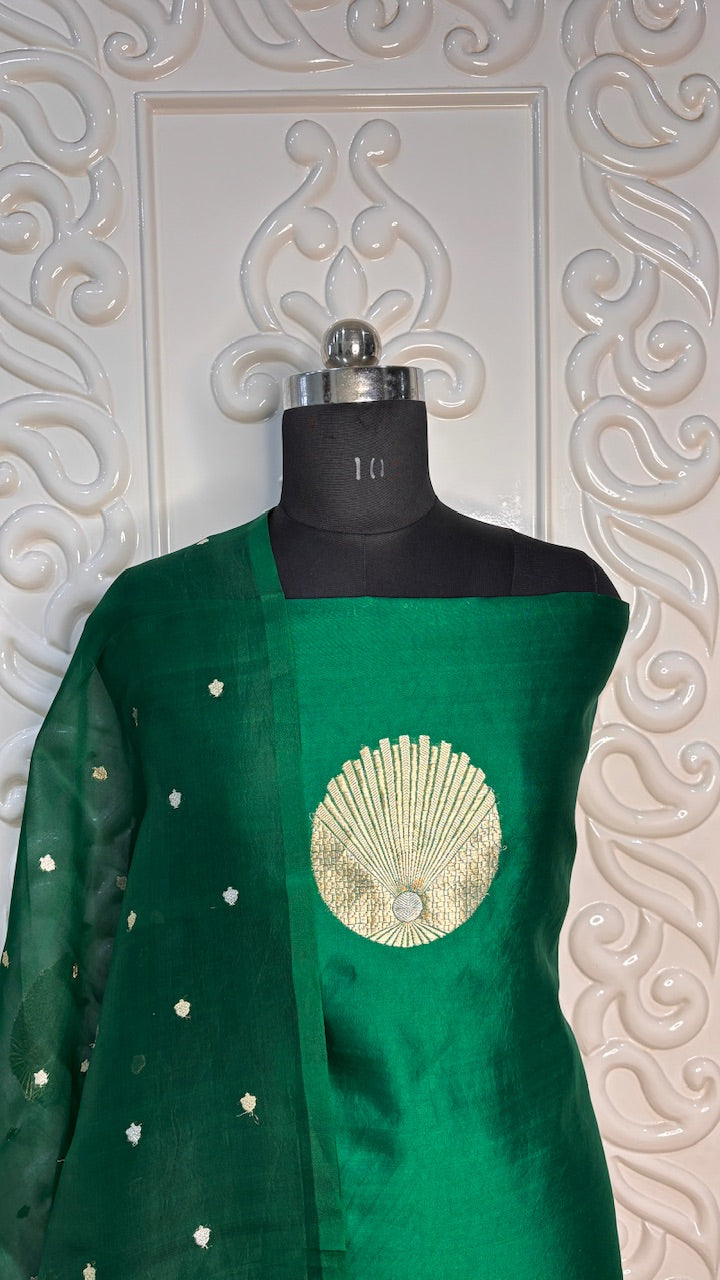 Forest Green Banarasi Raw Mango Silk Suit