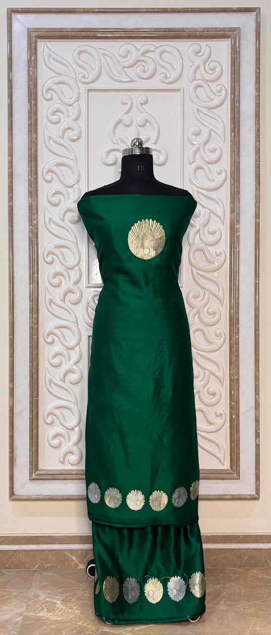 Forest Green Banarasi Raw Mango Silk Suit