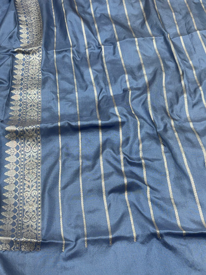 Steel Grey Pure Katan Silk Ektara Banarasi Saree with Big Border
