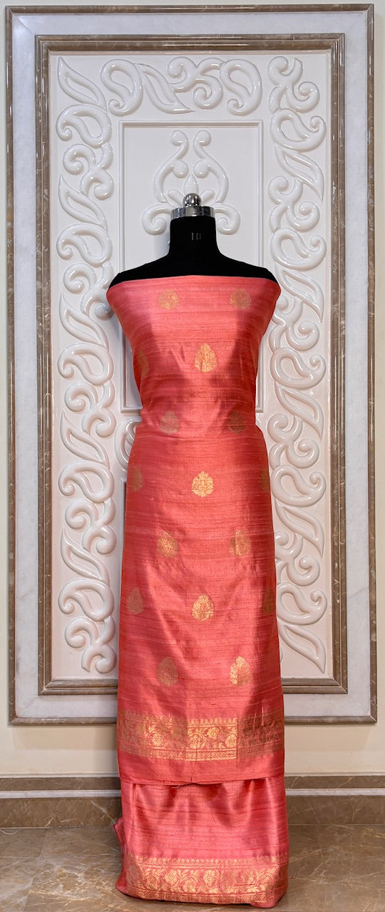 Peach-Pink Banarasi Raw Silk Suit