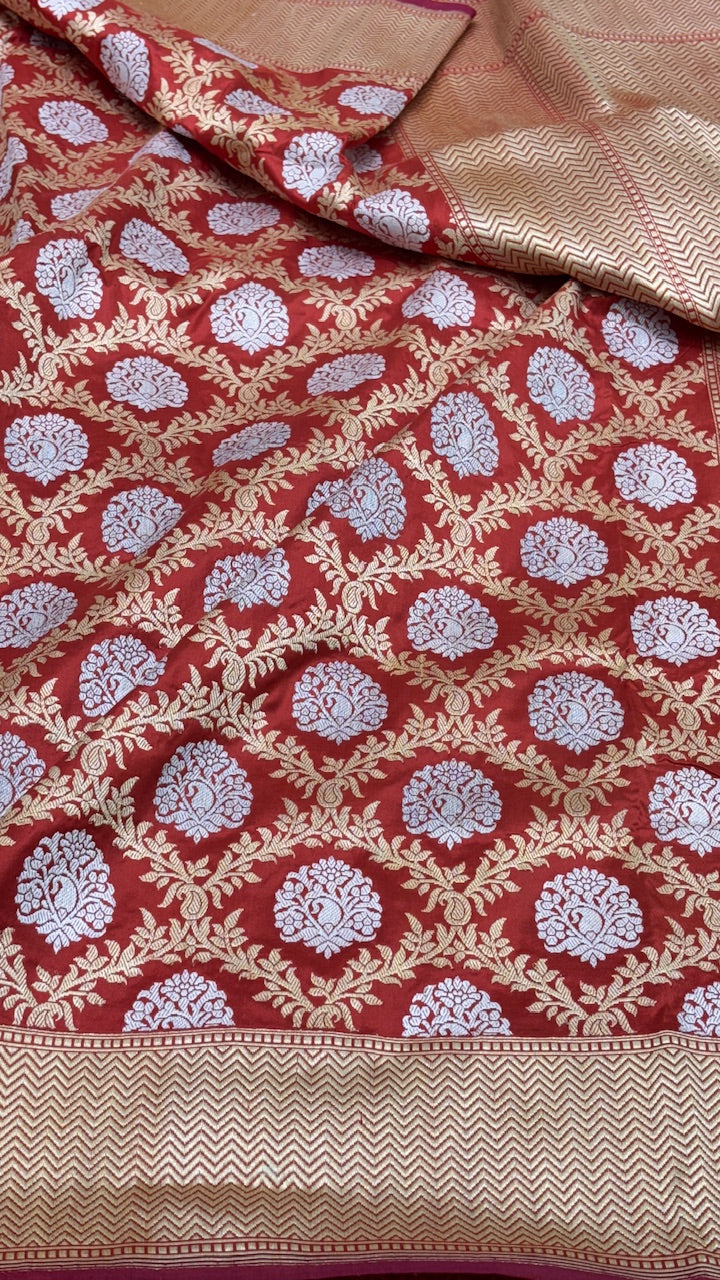 Red Banarasi Katan Silk Handwoven Saree