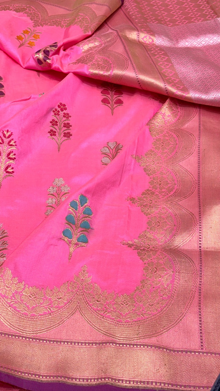 Hot Pink  Banarasi Katan Silk Handwoven Saree (Copy)