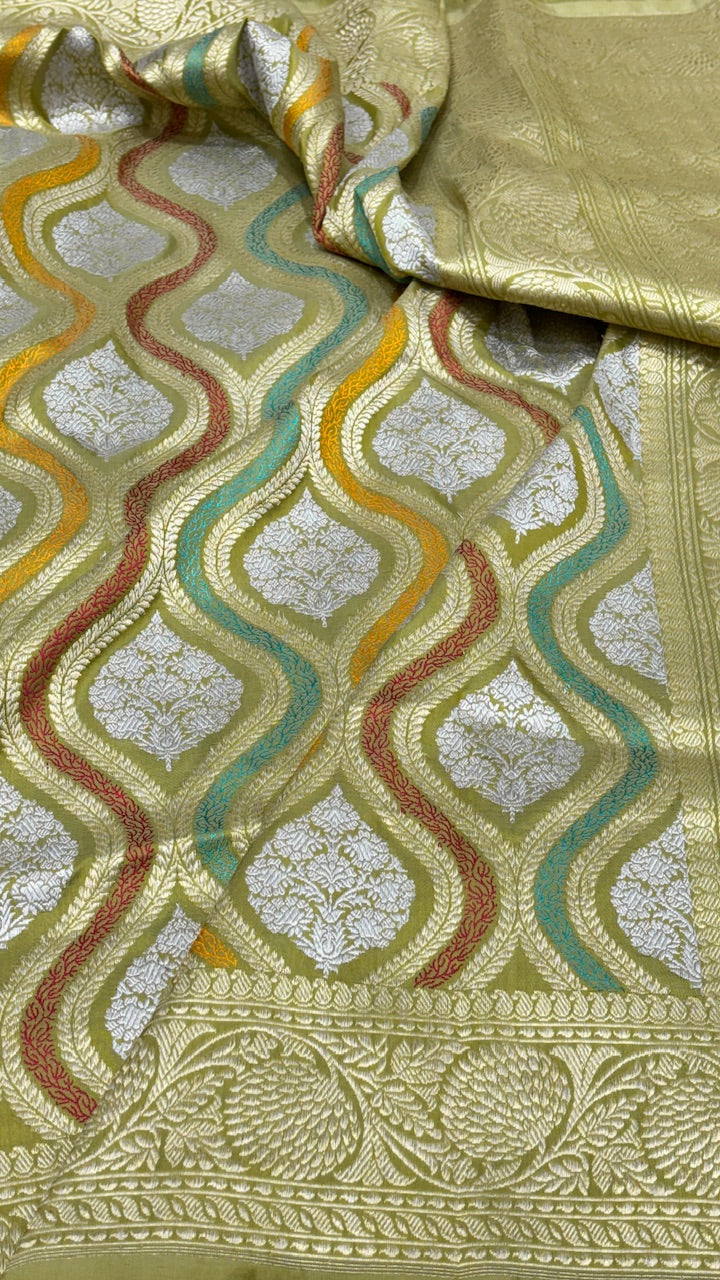 Musterd Yellow  Banarasi Katan Silk Handwoven