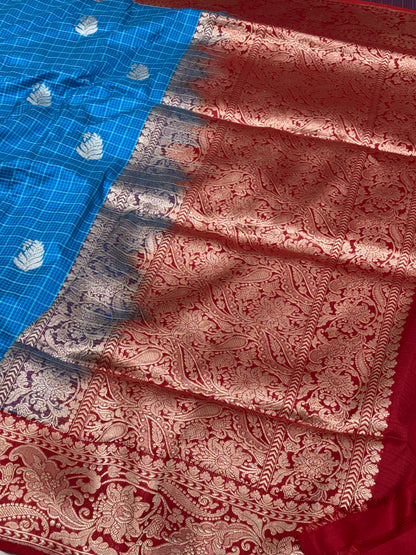 Pure Katan Silk Banarasi Saree with Red Kadhial Border