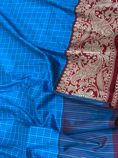 Pure Katan Silk Banarasi Saree with Red Kadhial Border
