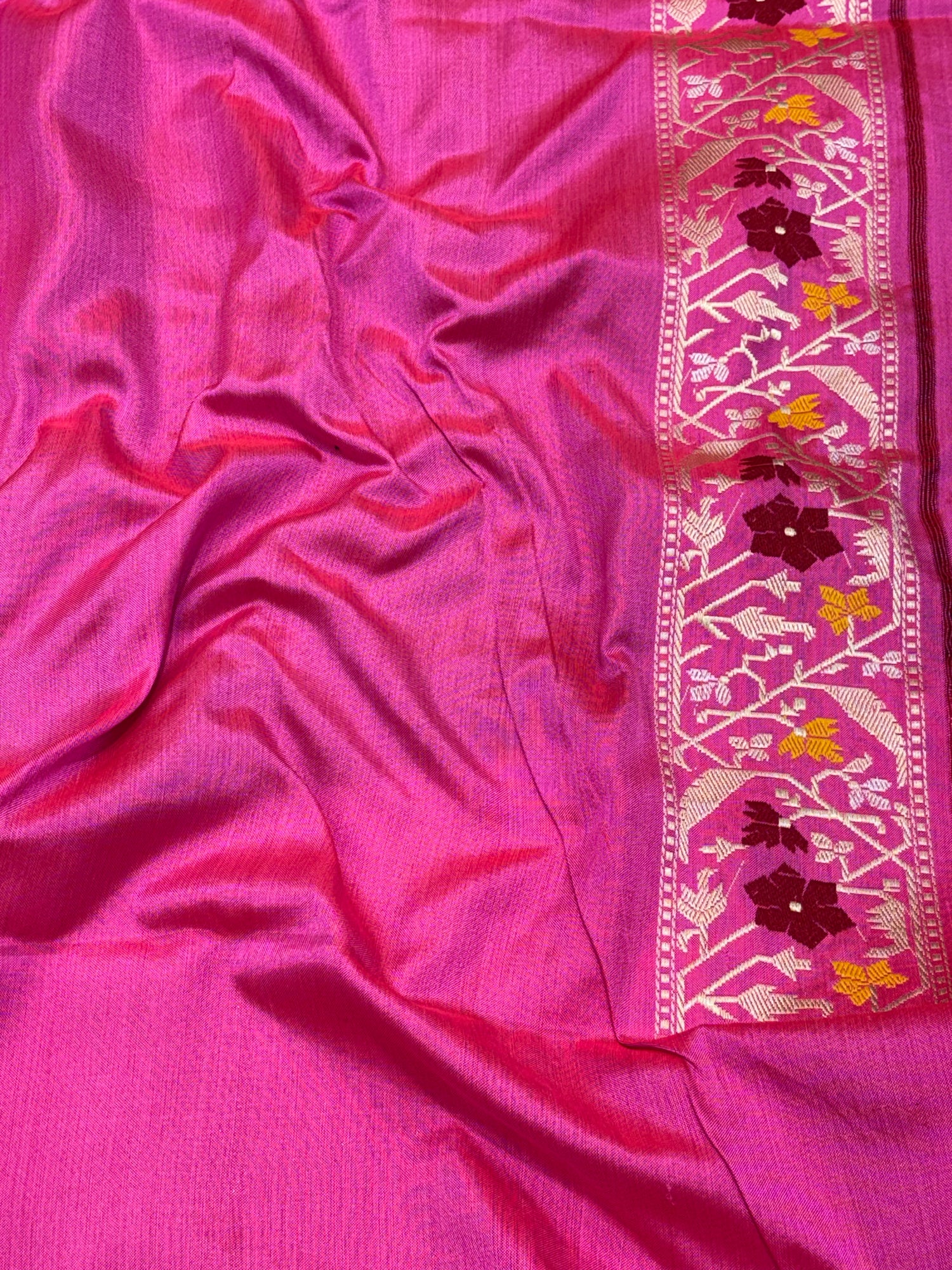 Green Pure Kora Ektara Banarasi Saree with Katan Silk Kadhial Palm Tree Border