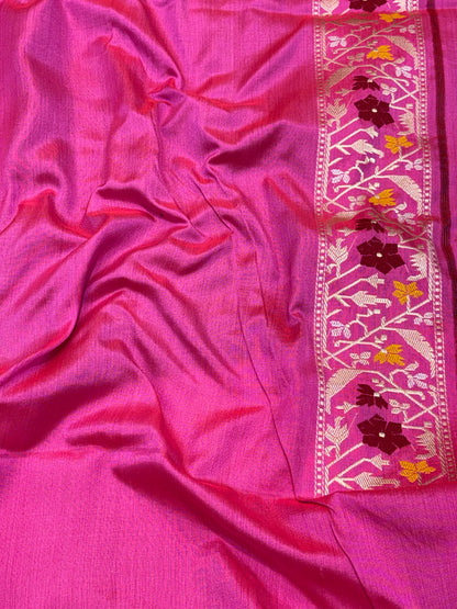 Green Pure Kora Ektara Banarasi Saree with Katan Silk Kadhial Palm Tree Border