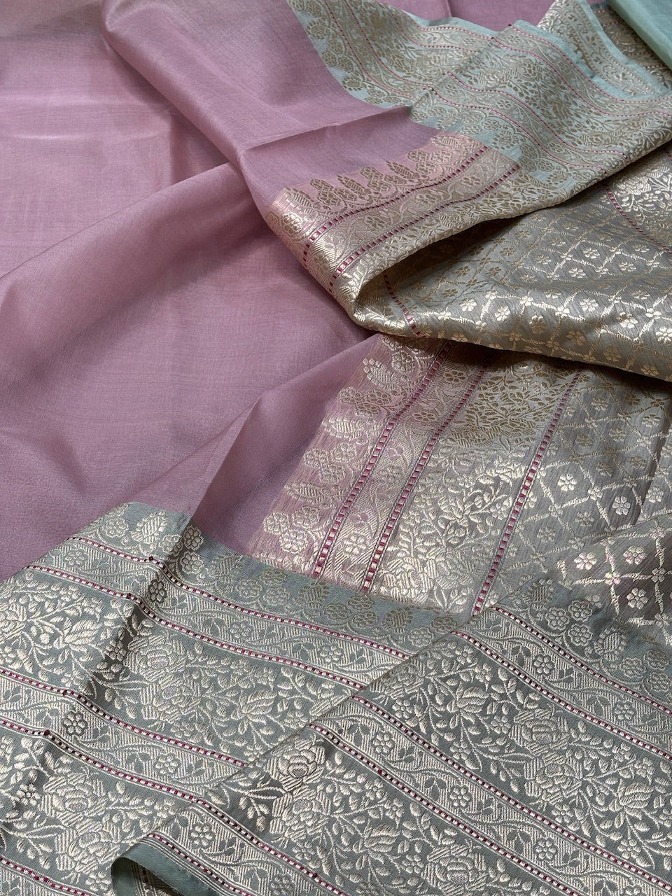 Soft Pink Banarasi Kora Silk Handwoven Saree