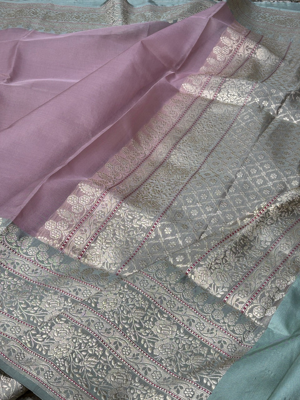 Soft Pink Banarasi Kora Silk Handwoven Saree