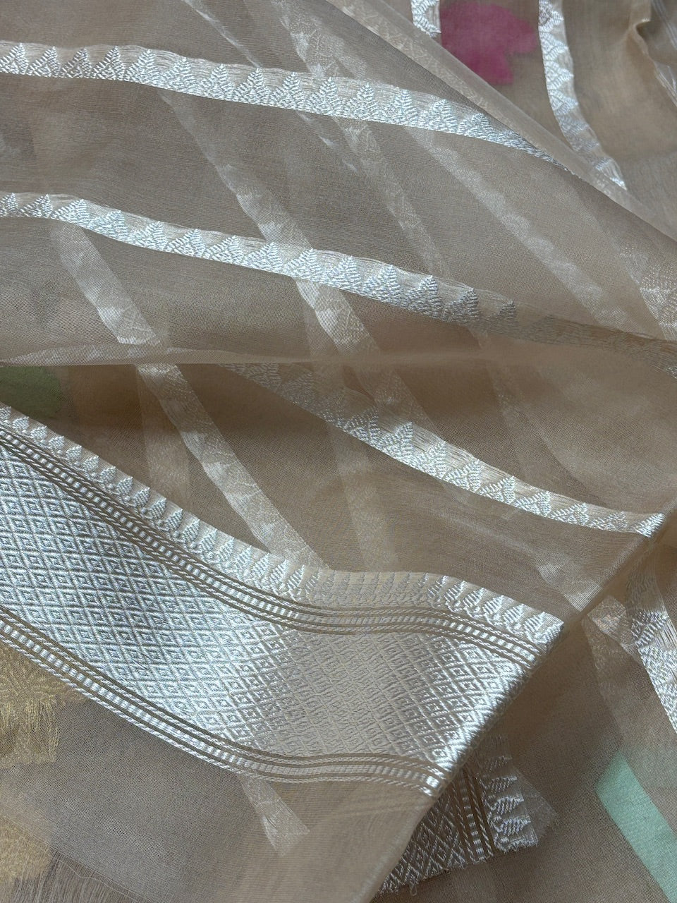 Champagne Beige Banarasi Kora Silk Handwoven Saree