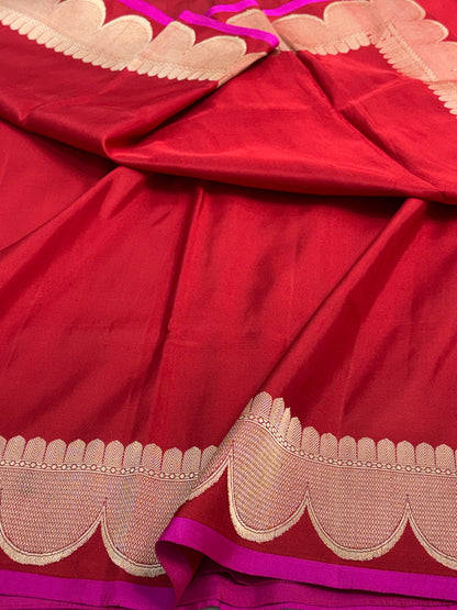 Red Pure Satin Silk Handwoven Banarasi Saree