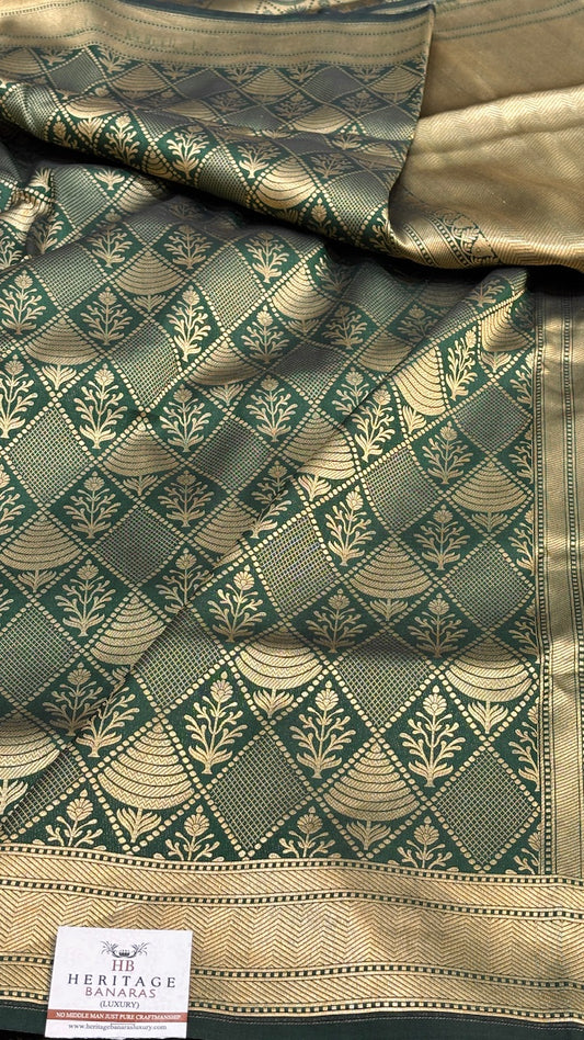 Dark Green Banarasi Katan Brocade Silk Saree