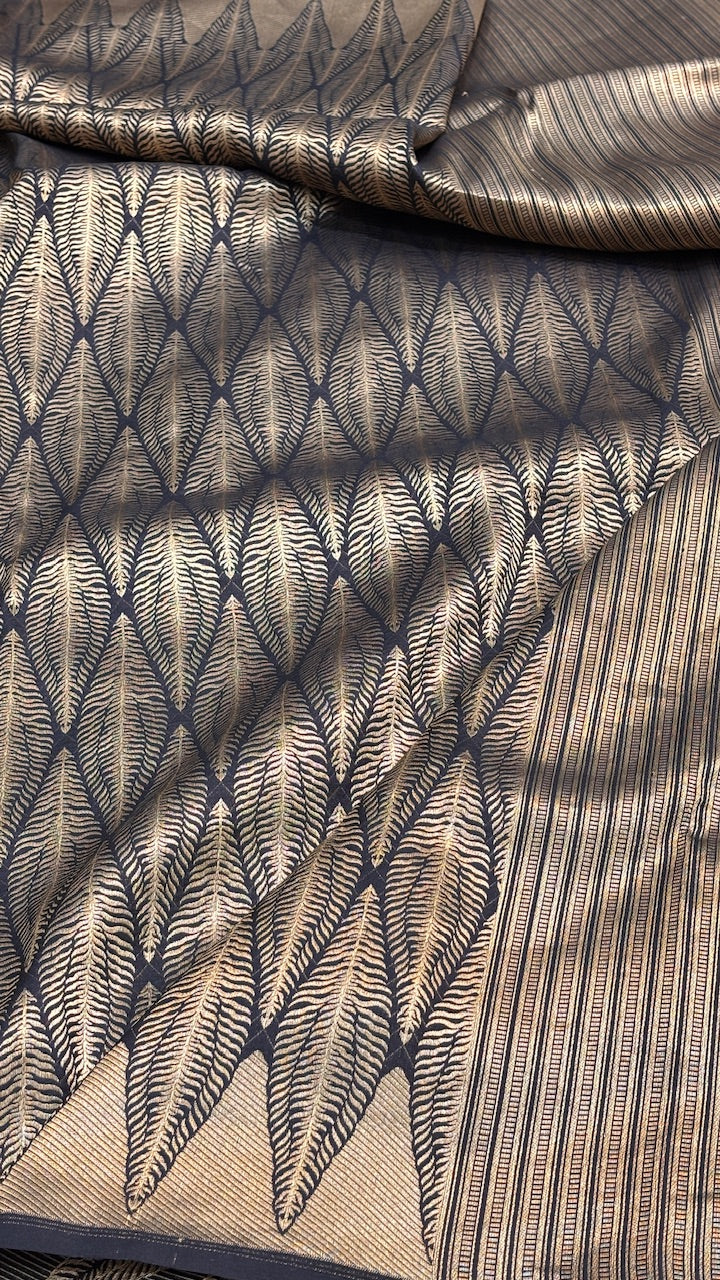 Black Banarasi Katan Brocade Silk Saree