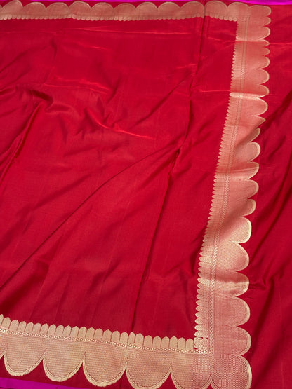 Red Pure Satin Silk Handwoven Banarasi Saree